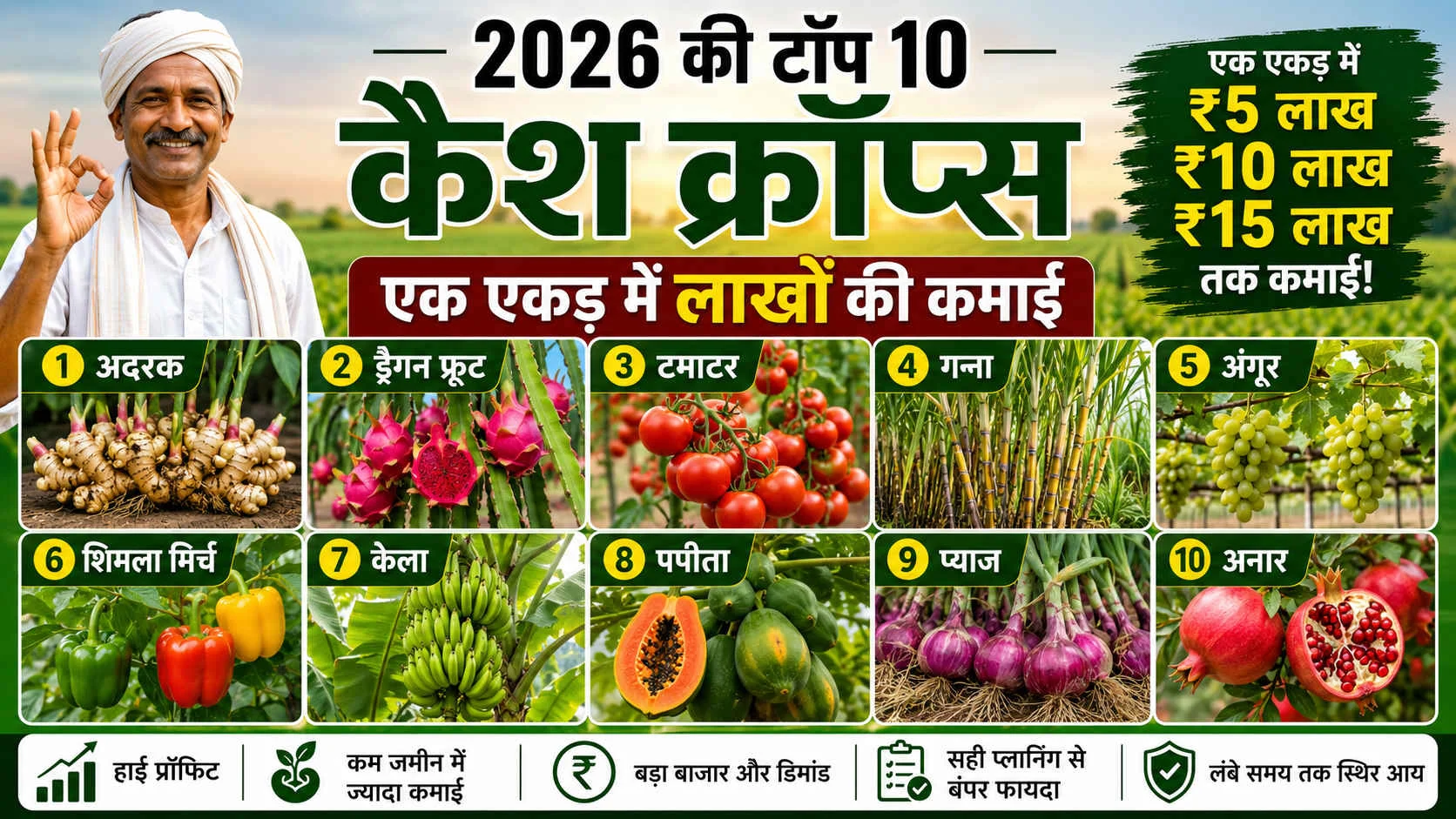 2026 की टॉप 10 सबसे ज्यादा कमाई देने वाली कैश क्रॉप्स
