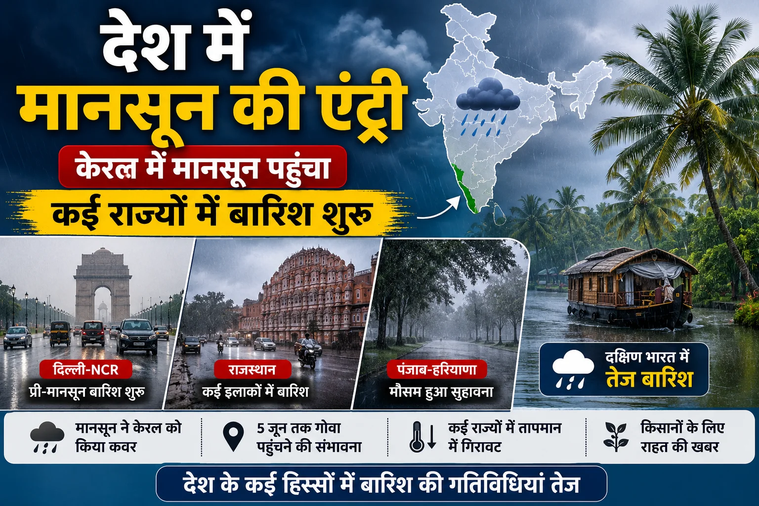 केरल में मानसून की एंट्री, उत्तर भारत में प्री-मानसून बारिश शुरू
